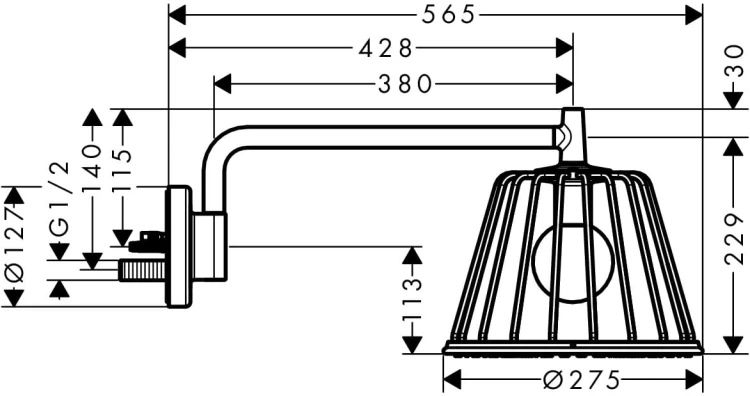 Głowica ścienna AXOR SHOWER LAMP NENDO z oświetleniem chrom 26031000