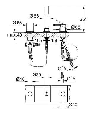 Bateria wannowa GROHE ESSENCE 3 - otworowa chrom 19976001