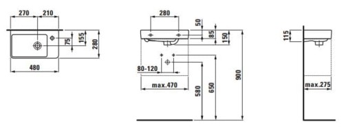 Umywalka LAUFEN PRO S 48x28 otwór po prawej, biała H8159540001041