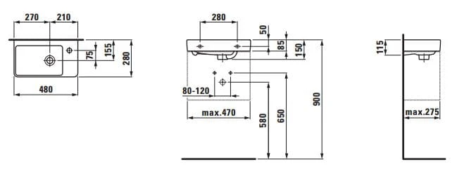 Umywalka LAUFEN PRO S 48x28 otwór po prawej, biała H8159540001041