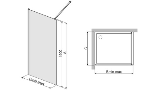 Ścianka Wolnostojąca SANPLAST P/TX5b 90cm. Szkło W0, Glass Protect, Srebrny Połysk 600271213038401