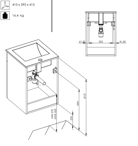 Zestaw ELITA QUBO PLUS 40 1D umywalka 40cm z szafką, biała WHITE 166483