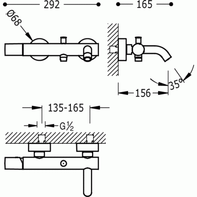 Bateria wannowa TRES STUDY z zestawem wannowym, chrom 26117001