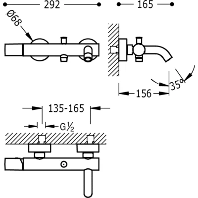Bateria wannowa TRES STUDY z zestawem wannowym, chrom 26117001