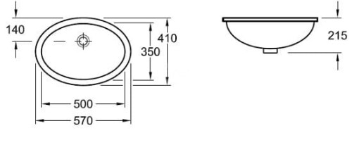 Umywalka podblatowa VILLEROY&BOCH EVANA 50x35cm, bez otworu, biała ceramicplus 614700R1