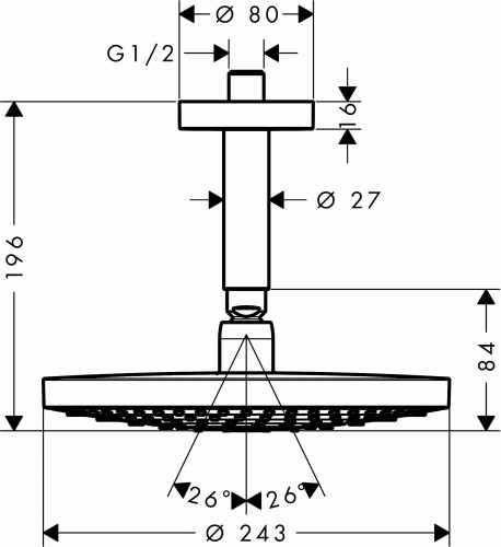 Głowica natryskowa HG RAINDANCE SELECT S 240, 2jet z przyłączem sufitowym chrom 26467000