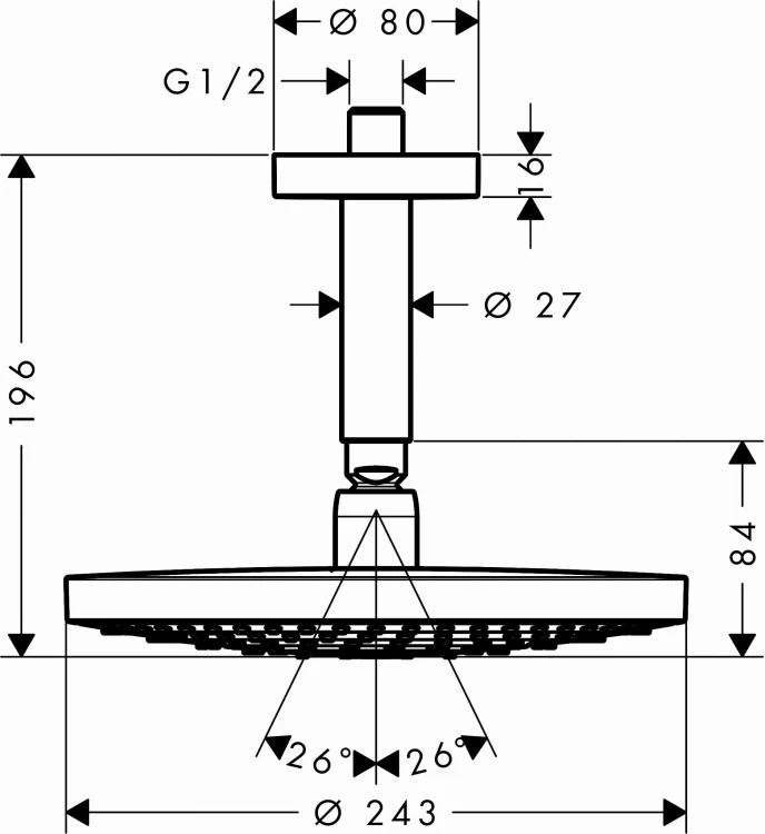 Głowica natryskowa HG RAINDANCE SELECT S 240, 2jet z przyłączem sufitowym chrom 26467000