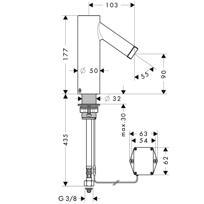 Bateria umywalkowa AXOR STARCK elektroniczna, 6V, chrom 10106000
