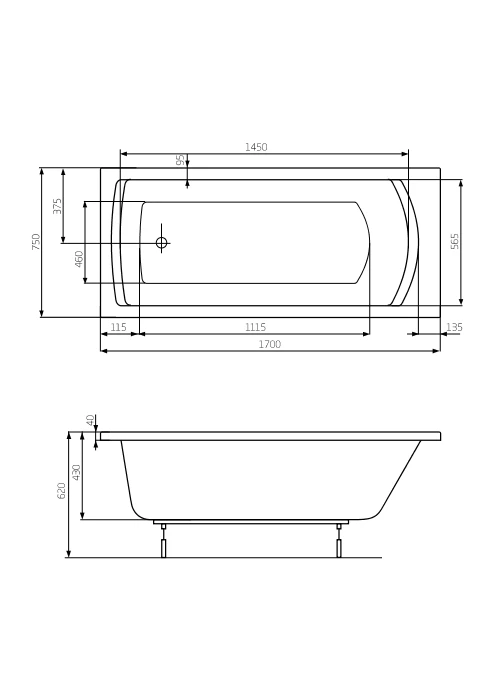 Wanna prostokątna ROCA LINEA 170x75cm, biała A24T042000