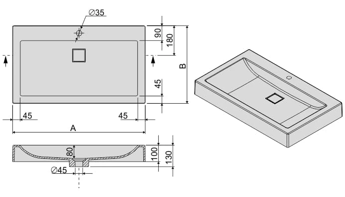 Umywalka nablatowa SANPLAST FREE MINERAL Unb-M/FREE 80x47x10cm, bez przelewu, biała 640290140001000