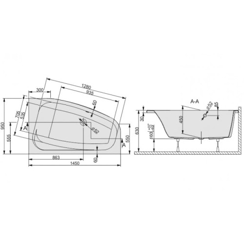 Wanna narożna SANPLAST FREE LINE 95x145cm, prawa 610040075001000