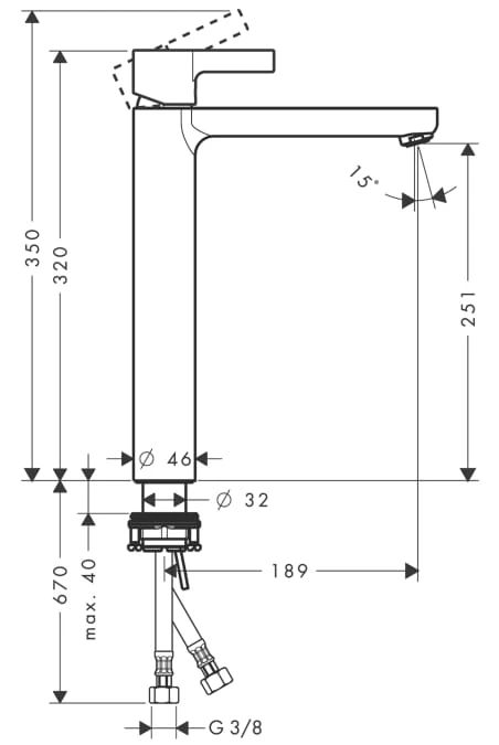 Bateria umywalkowa HANSGROHE METRIS S HighRiser, bez korka, chrom 31023000