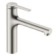 Bateria kuchenna HANSGROHE ZESIS M33 z wyciąganą wylewką stal szlachetna 74801800