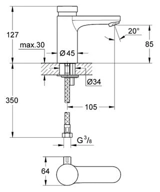 Bateria-umywalkowa-GROHE-EUROSMART-COSMOPOLITAN-T-samozamykająca-chrom-36317000