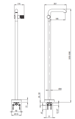 Bateria wannowa DEANTE SILIA HEXA wolnostojąca stal szczotkowana BHS F17N.png