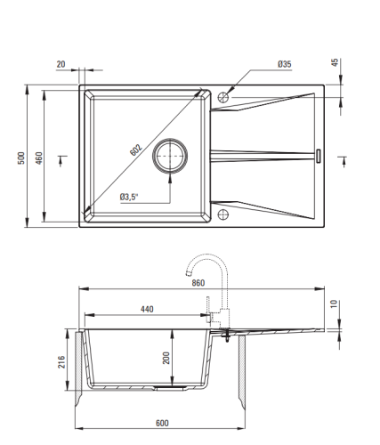 Zlewozmywak DEANTE CORIO 86x50cm  beż ZRC 511A.png