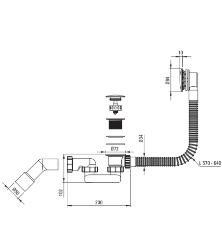 Syfon wannowy DEANTE PRIZMA click clack brąz szczotkowany NHC C57B.png