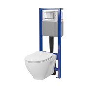 Zestaw CERSANIT: stelaż SYSTEM 40 MECH + miska wisząca z deską wolnoopadająca i przyciskiem chrom S701-828