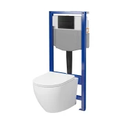 Zestaw CERSANIT: stelaż SYSTEM 50 MECH + miska wisząca z deską wolnoopadającą i przycisk czarny mat S4003-050