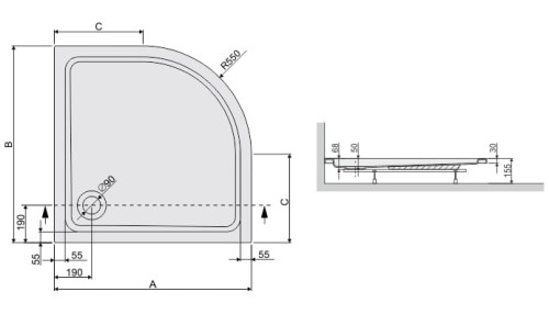 Brodzik półokrągły SANPLAST FREE LINE  90x90x5cm, biały eurowhite 615040143001000