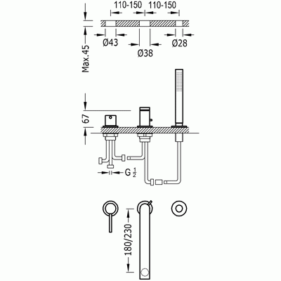 Bateria wannowa TRES MAX 3 otworowa, wylewka 18cm, chrom 6216103