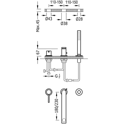 Bateria wannowa TRES MAX 3 otworowa, wylewka 18cm, chrom 6216103