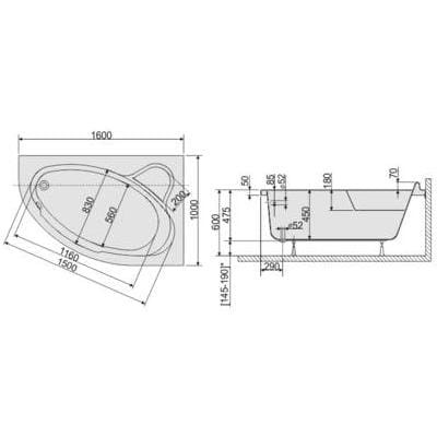 Wanna narożna SANPLAST COMFORT 160x100 prawa 610060035001000