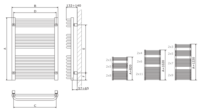 Grzejnik TERMA TYTUS L=54cm, H=102cm, 847W, przyłącze SX, biały WGTYT1020540FA-MK-916-SX