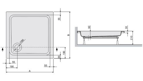 Brodzik kwadratowy SANPLAST FREE LINE 100x100x9cm, biały 615040004101000