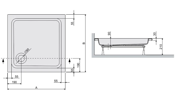 Brodzik kwadratowy SANPLAST FREE LINE 100x100x9cm, biały 615040004101000