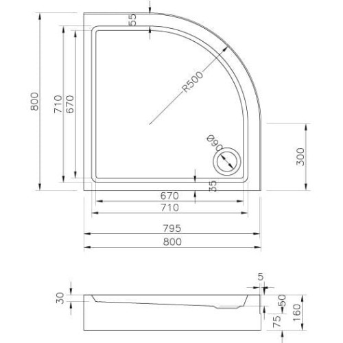 Brodzik półokrągły RAVAK RONDA BASIC KOMPAKT 80x16cm biały GPX2240131