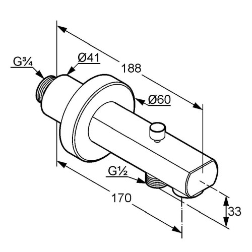 Wylewka wannowa KLUDI ZENTA DN20 z przełącznikiem, L=170 mm, chrom 1350105
