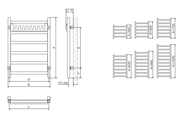 Grzejnik TERMA SIMPLE L=50cm, H=120cm, 440W, przyłącze SX, silver mat G-SIM-12-5-KL-SX-00