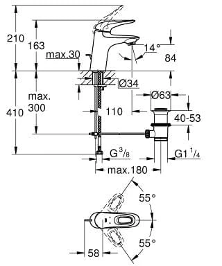 Bateria umywalkowa GROHE EUROSTYLE rozmiar S chrom 23564003