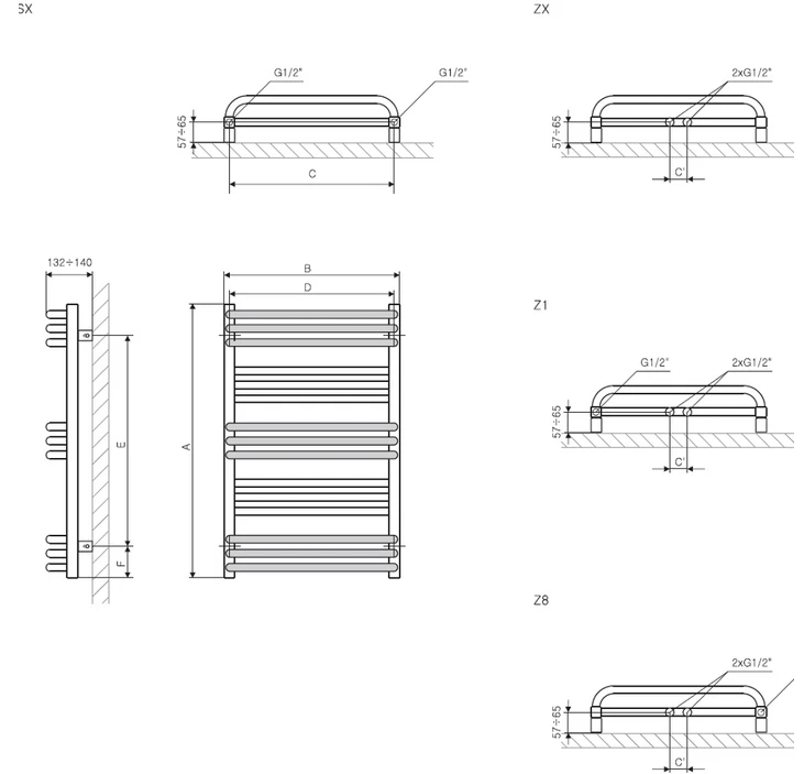 Grzejnik TERMA POLA L=60cm, H=78cm, 466W, przyłącze SX, biały WGPAL0780600FA-MK-916-SX