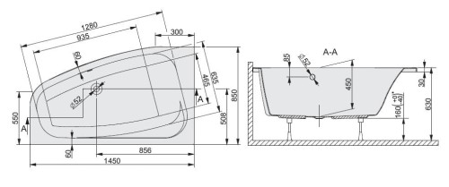 Wanna asymetryczna SANPLAST FREE LINE 85x145cm, lewa 610040056001000