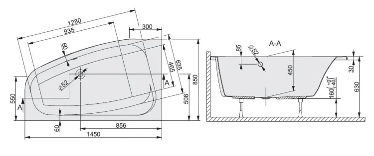 Wanna asymetryczna SANPLAST FREE LINE 85x145cm, lewa 610040056001000