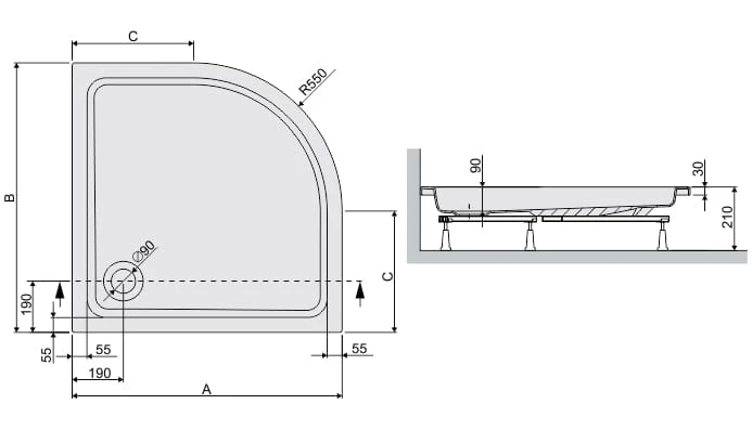 Brodzik półokrągły SANPLAST FREE LINE 100x100x9cm, biały 615040024101000