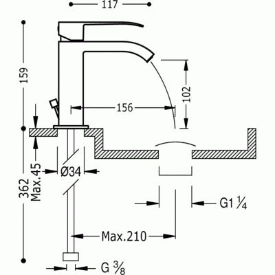 Bateria umywalkowa TRES CUADRO z kaskadą, chrom 00610101D