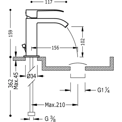 Bateria umywalkowa TRES CUADRO z kaskadą, chrom 00610101D
