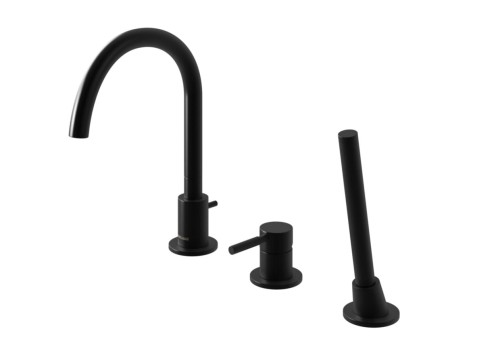 Bateria wannowa KOHLMAN ROXIN BLACK 3-otworowa z obrotową wylewką, czarny mat QB241RB