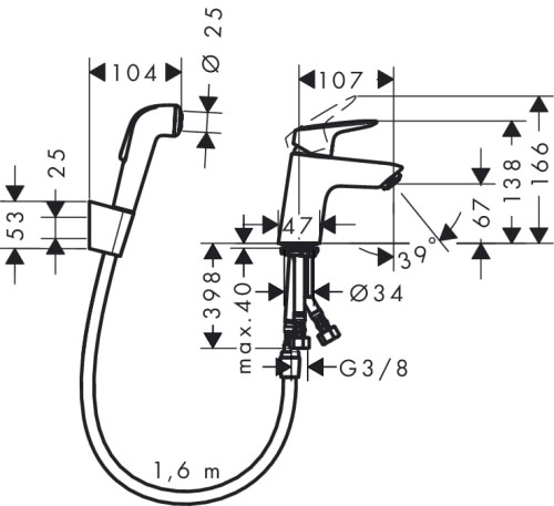 Bateria umywalkowa HANSGROHE LOGIS 70 bidetta, z łańcuszkiem, chrom 71290000