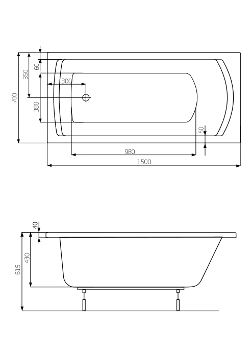 Wanna prostokątna ROCA LINEA 150x70cm, biała A24T010000