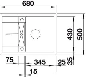 Zlewozmywak granitowy BLANCO METRA 45 S COMPACT 68x50 cm, z korkiem aut., antracyt, PuraDur 519572