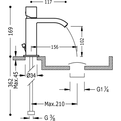 Bateria umywalkowa TRES CUADRO z kaskadą, chrom 00610102D