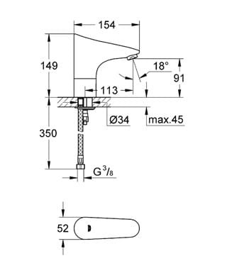 Bateria umywalkowa GROHE EUROPLUS E elektroniczna, 6V, bez mieszacza, chrom 36208000