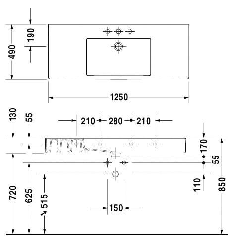 Umywalka DURAVIT VERO 125x49cm biała 0329120000