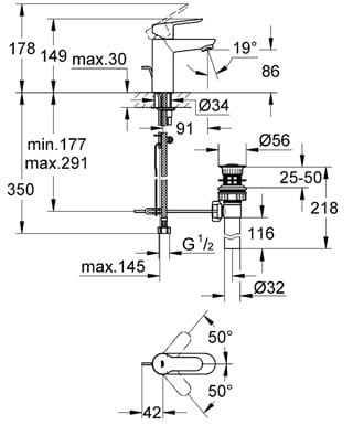 Bateria umywalkowa GROHE BAUEDGE chrom 23328000