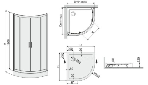Kabina Prysznicowa Półokrągła z Brodzikiem i Syfonem SANPLAST KP4/TX5b 80 cm. Szkło W15, Srebrny Błyszczący 602271025238231