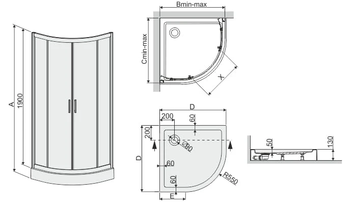 Kabina Prysznicowa Półokrągła z Brodzikiem i Syfonem SANPLAST KP4/TX5b 80 cm. Szkło W15, Srebrny Błyszczący 602271025238231